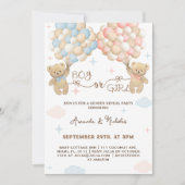 Invitation Révélation de genre Ours Pastel Rose et Bleu Garço (Devant)