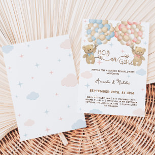 Invitation Révélation de genre Ours Pastel Rose et Bleu Garço