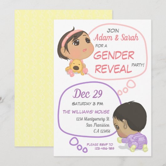 Invitation Révélation de genre pour la bande dessinée rose et (Devant / Derrière)