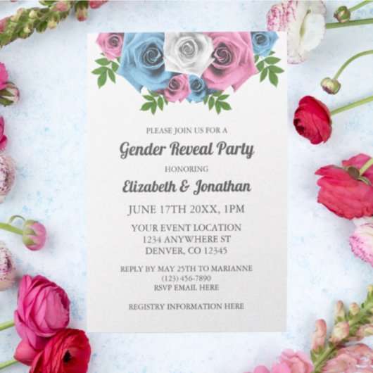 Invitation Révélation de genre Rose Bouquet