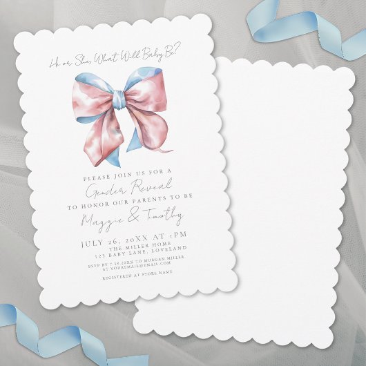 Invitation Révélation de genre rose et bleu Bow