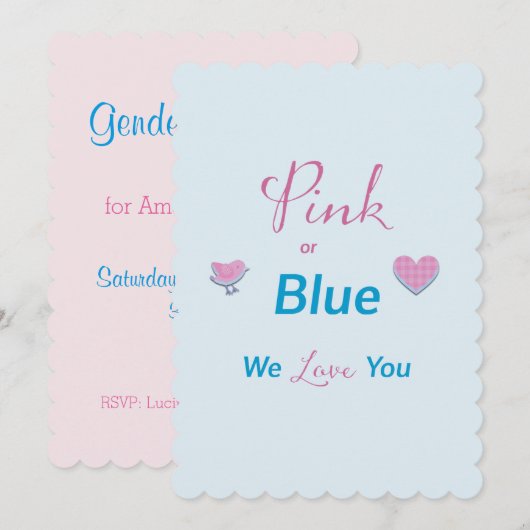 Invitation Révélation de genre rose ou bleu (Devant / Derrière)
