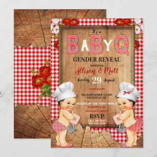 Invitation Révélation de genre Rouge Gingham Bois Bébé Q Barb