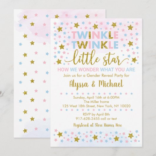 Invitation Révélation de genre Twinkle Little Star (Devant / Derrière)