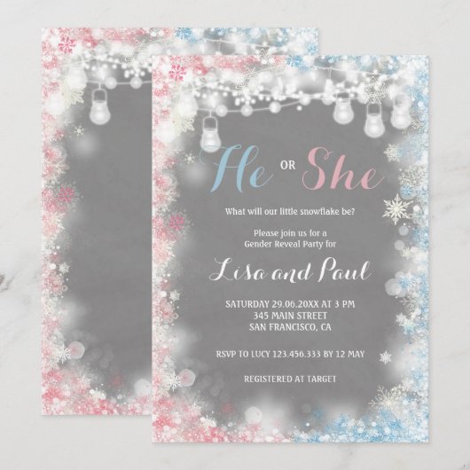 Invitation Révélation de genre Un petit flocon de neige est e (Devant / Derrière)