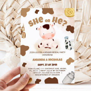 Invitation Révélation de genre Vache mignonne Bohème Rustique