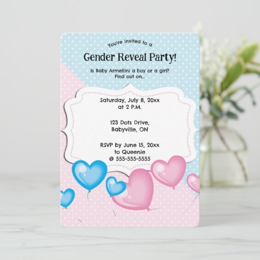 Invitation Révélation de sexe editable points rose et bleu (Debout devant)