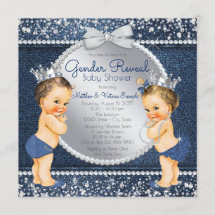Invitation Révélation de sexe Fête bébé Denim et Diamants