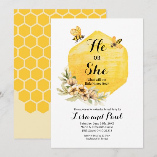 Invitation Révélation du genre botanique des abeilles (Devant / Derrière)