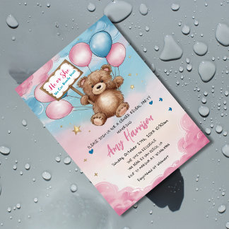 Invitation Révélation du genre de l'ours Baby shower rose et