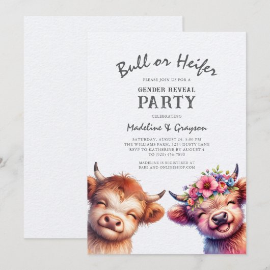 Invitation Révélation du genre de vache de Highland (Devant / Derrière)