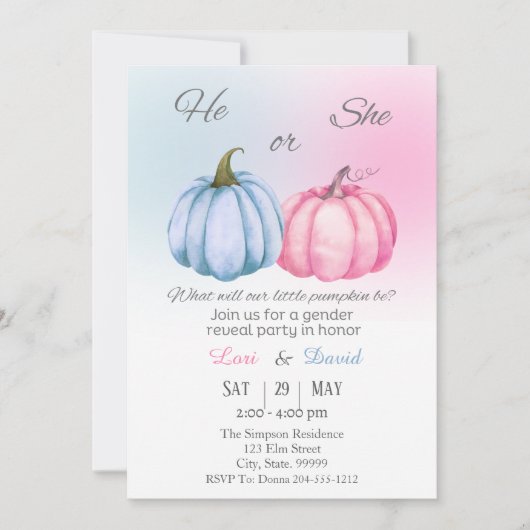 Invitation Révélation du sexe automnal de citrouille  (Devant)