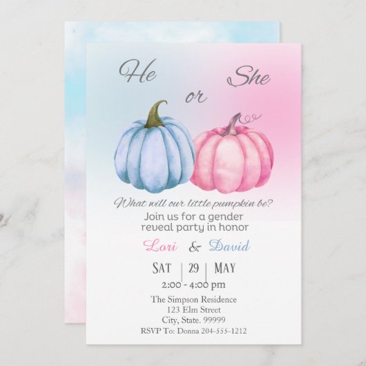 Invitation Révélation du sexe automnal de citrouille  (Devant / Derrière)