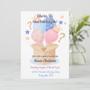 Invitation Révélation du sexe avec ballons roses et bleus élé