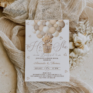 Invitation Révélation du sexe avec ours et ballons & coeurs