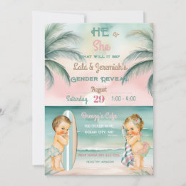 Invitation Révélation du sexe de bébé de plage tropicale Blus