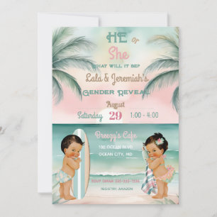 Invitation Révélation du sexe de bébé de plage tropicale Blus