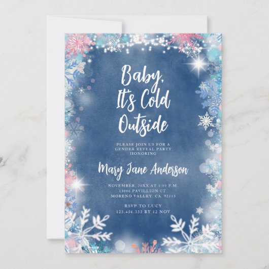 Invitation Révélation du sexe de bébé pour Noël avec flocons  (Devant)