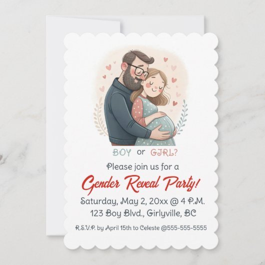 Invitation Révélation du sexe des futurs parents éditable ave (Devant)