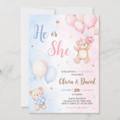 Invitation Révélation du sexe du bébé avec ballon ours (Devant)