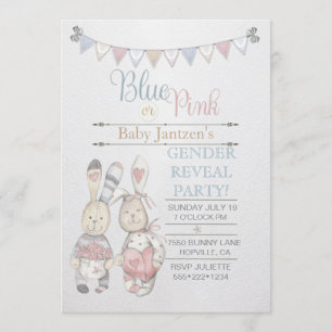 Invitation Révélation du sexe du bébé lapin à l'aquarelle