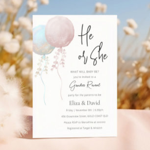 Invitation Révélation du sexe du bébé par ballon rose et bleu