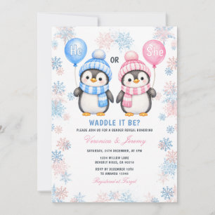 Invitation Révélation du sexe du manchot Il ou Elle Flocons d