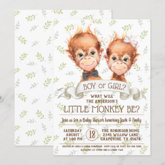 Invitation Révélation du sexe du singe à l'aquarelle