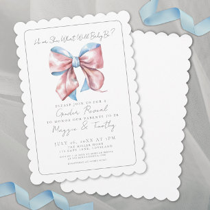 Invitation Révélation du Sexe Élégant Bleu Rose Ruban