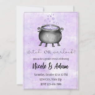Invitation Révélation du sexe Halloween à l'aquarelle violett