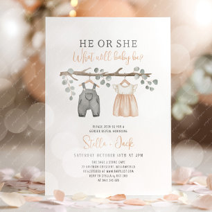 Invitation Révélation du sexe Il ou Elle sur un fil à linge