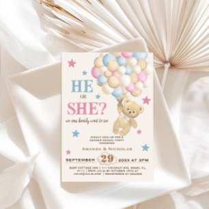 Invitation Révélation du sexe Rose Bleu Beige Ours Ballon & É