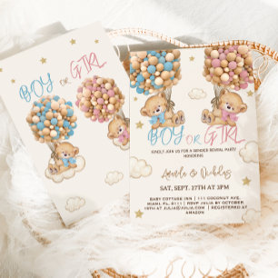 Invitation Révélation du sexe Teddy Bear Ballons Nuages & Éto