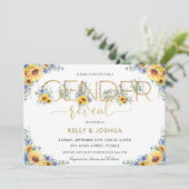 Invitation Révélation Rustique Chic Sunflower Blue Floral Gen (Debout devant)