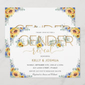 Invitation Révélation Rustique Chic Sunflower Blue Floral Gen (Devant / Derrière)