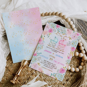 Invitation Révéler le genre Baby shower poutres bleu rose