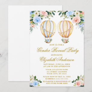 Invitation Révéler le genre Bleu rose Floral Ballons à air ch