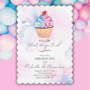 Invitation Révéler le genre Blue Rose Cupcake Watercolor Part