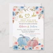 Invitation Révéler le genre Boho rose bleu Citrouille Floral (Devant)