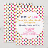 Invitation Révéler le genre Coeurs bleu rose (Devant / Derrière)