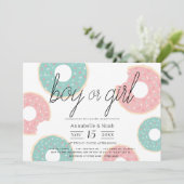 Invitation Révéler le genre des beignes rose et vert (Debout devant)