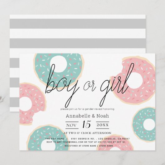 Invitation Révéler le genre des beignes rose et vert (Devant / Derrière)