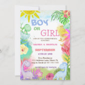 Invitation Révéler le genre Dino Parties scintillant florale (Devant)