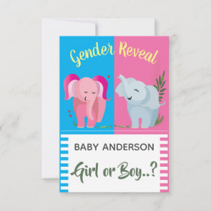 Invitation Révéler le genre Elephant Girl Baby shower garçon