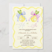 Invitation Révéler le genre Lui ou elle Pink Blue Bow Lemon (Devant)