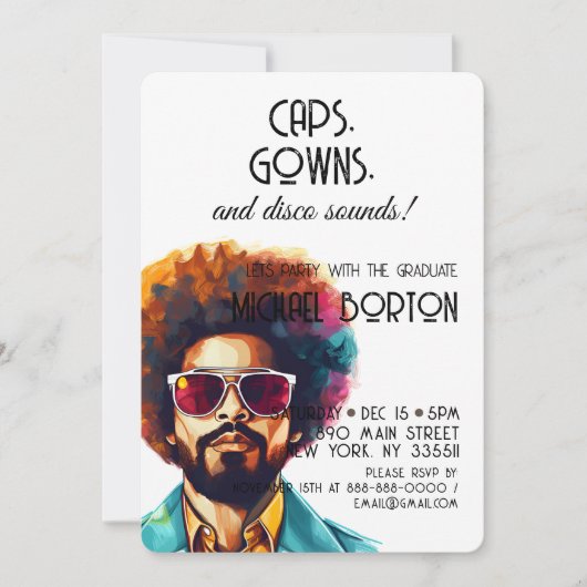 Invitation Revenir | Casquette Gown & Disco Sounds Grad Party (Devant)