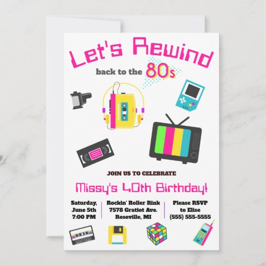Invitation Revenons à la fête d'anniversaire des années 80 (Devant)