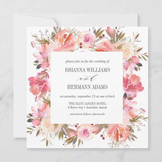 Invitation Rêver rose | Fancy Spring Floral Diamond Mariage (Devant)