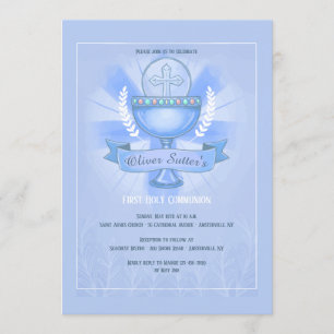 Invitation Révérend Chalice Première Communion Bleue