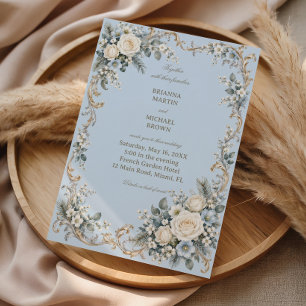Invitation Rêves de bleu poudre avec rococo